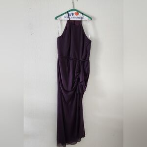 David's Bridal Celebrate DB High Neck Chiffon Bridesmaid Plum Cascade Dress